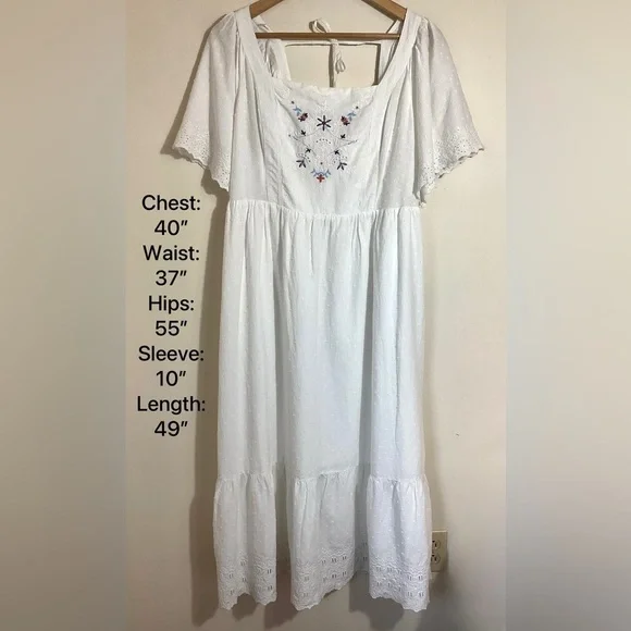 Old Navy Maxi Dress XL Embroidered Tiered Cottagecore Eyelet - Picture 4 of 16